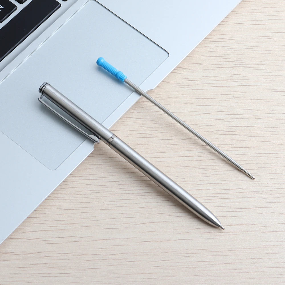 GENKKY Ballpoint Pen Stainless steel rod rotating Metal Ball Pen Stationery Writing 0.7mm Blue Black ink Office School Supplies