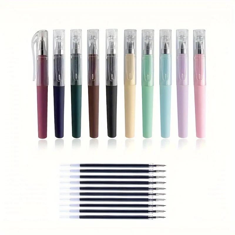 10Pcs mini pocket pens plus 10 replacement refill set Student Portable Neutral Pen Business Signature Pen